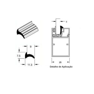 UA 039N – Guarnição cunha para vidro 6mm